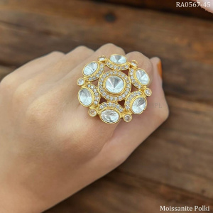 Radiant Halo Moissanite Polki Ring