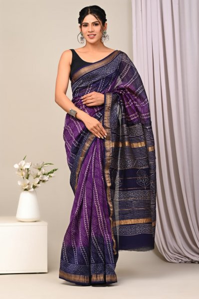 Chandrika Cotton Silk Handblock Print Saree