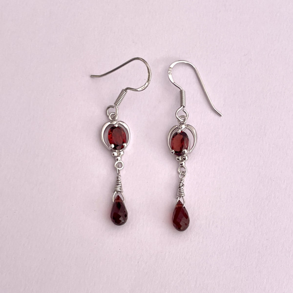 Image of Natural Garnet Earrings for Women in 925 Sterling Silver | Shah Gems