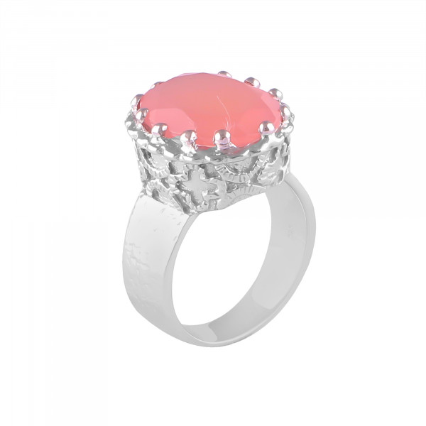 Image of Rose quartz Solitaire 925 sterling silver hammered ring
