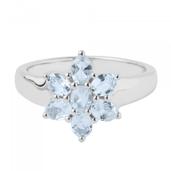 Image of Flower Aquamarine 925 Sterling Silver Ring