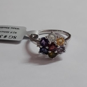 Image of Round Multi Stone Flower Sterling Silver Ring