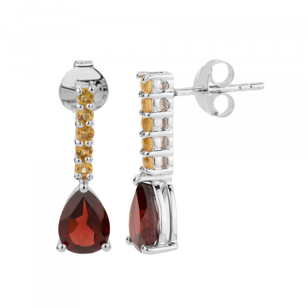 Image of Garnet Pear Cut 925 Silver Earrings with Citrine