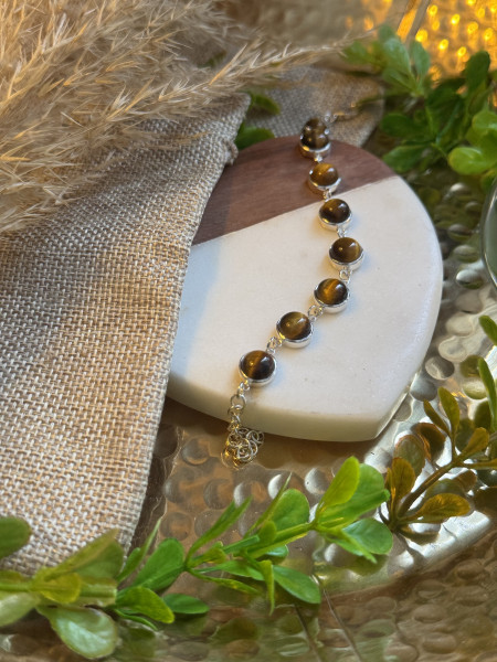 Image of Natural Tiger Eye Bracelet for Women in 925 Sterling Silver | Shah Gems