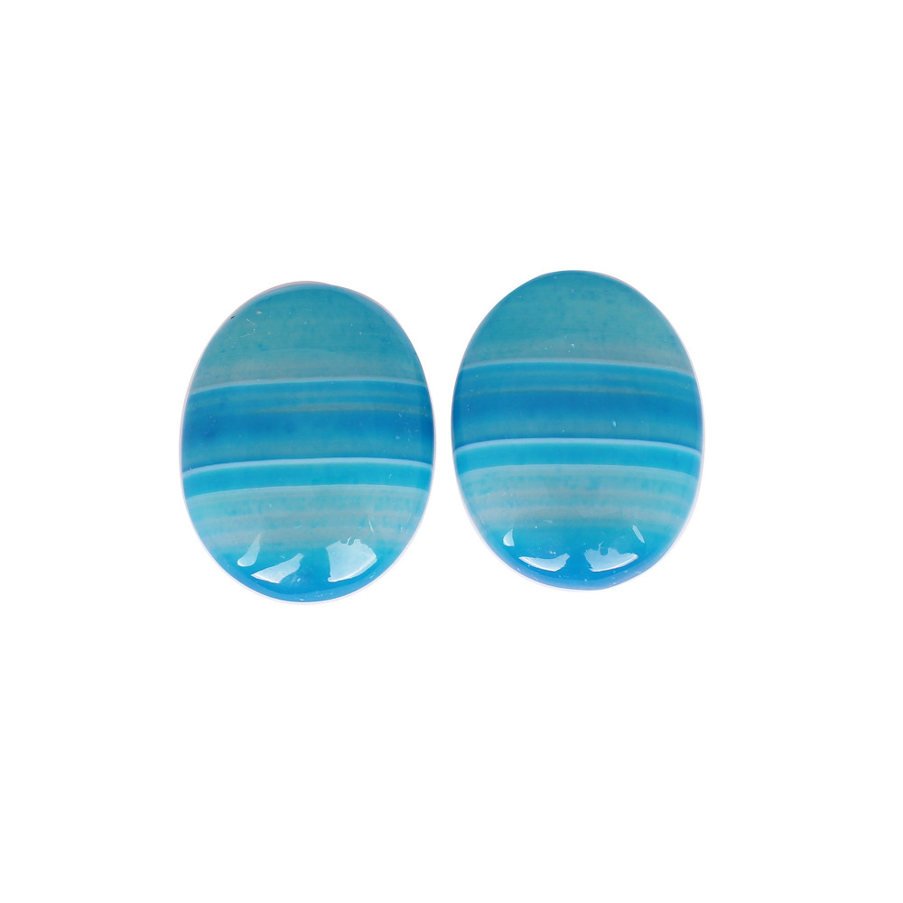 Image of Loose Oval Gemstone Blue Agate 72.35cts Pair Gemstone Lot For Jewelry Making Stone For Earrings