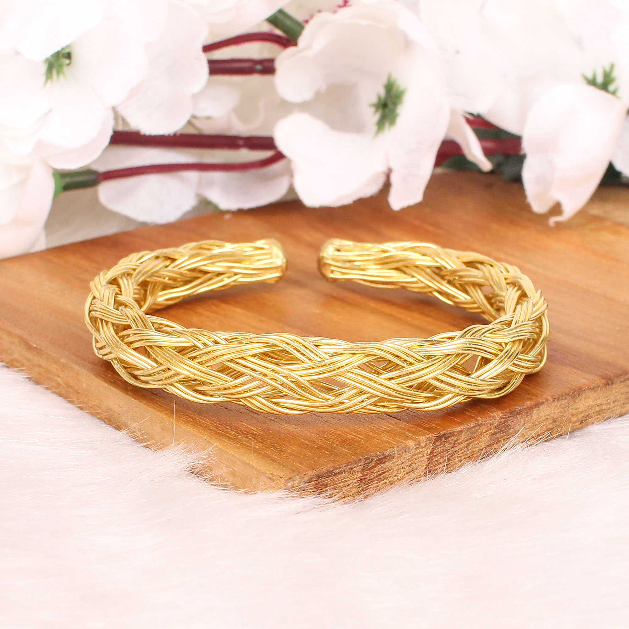 Wire Mesh Open Bracelet  Gold Plated Brass Jewelry