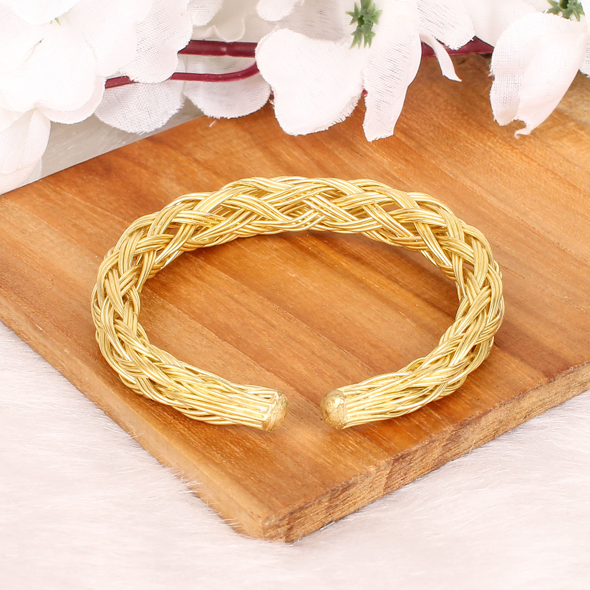 Wire Mesh Open Bracelet  Gold Plated Brass Jewelry