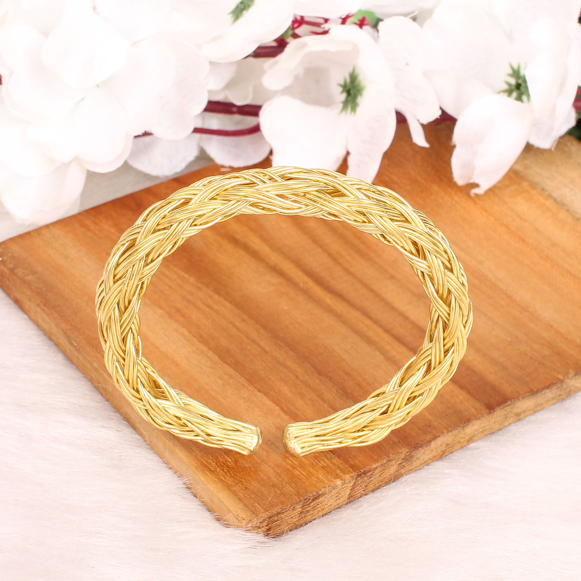 Wire Mesh Open Bracelet  Gold Plated Brass Jewelry