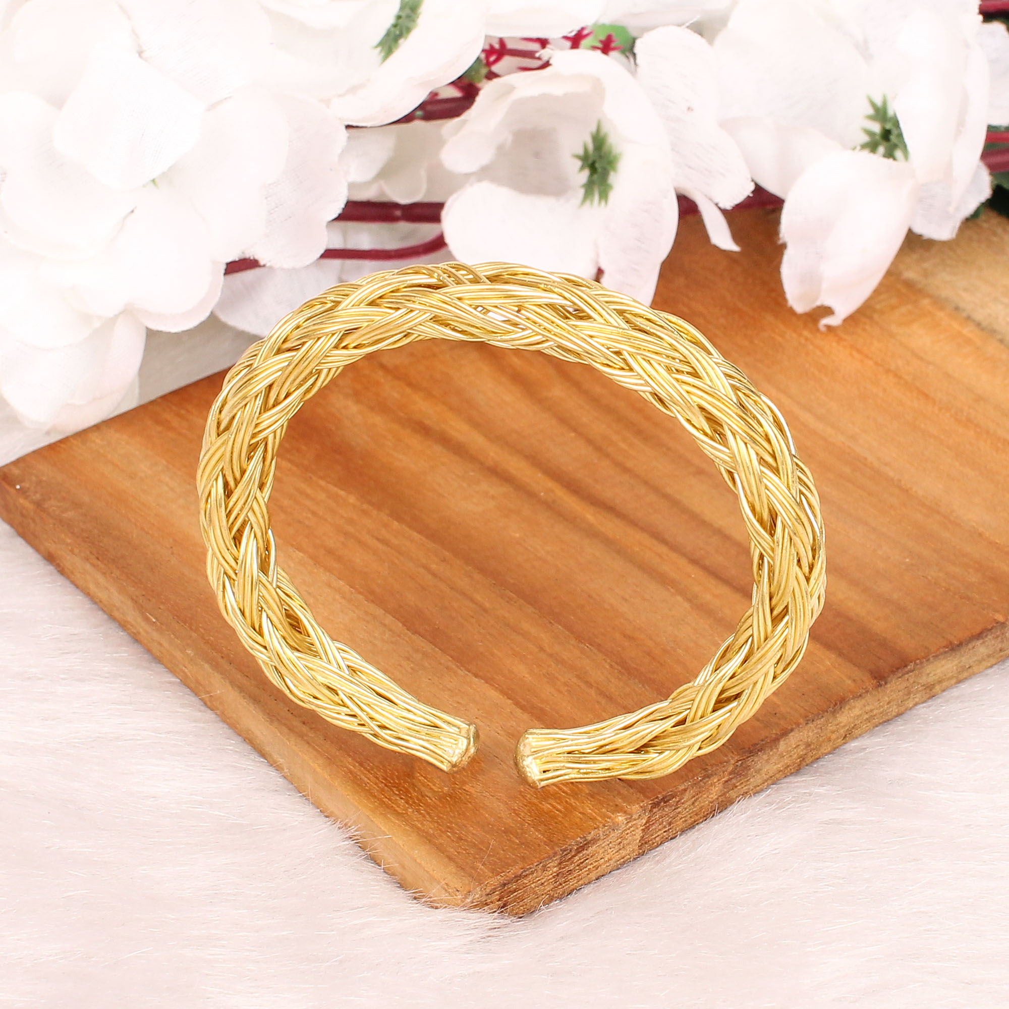 Wire Mesh Open Bracelet  Gold Plated Brass Jewelry