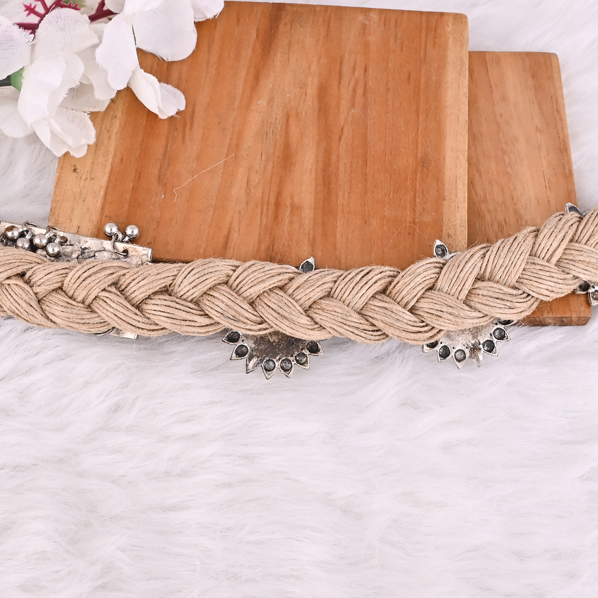 Boho Braided Jute Rope Peacock Feather Statement Necklace