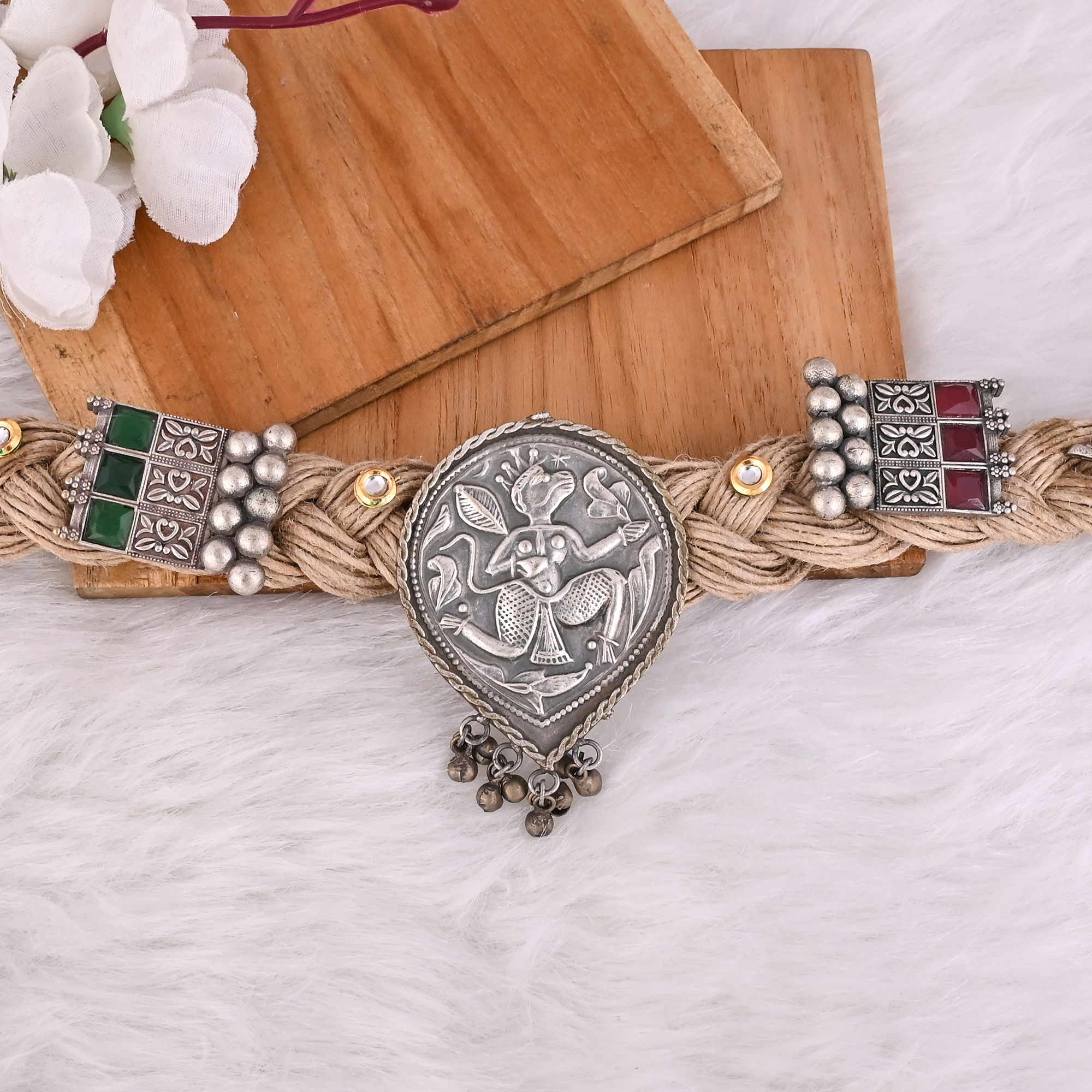 Boho Braided Jute Rope Egyptian Bastet Statement Necklace