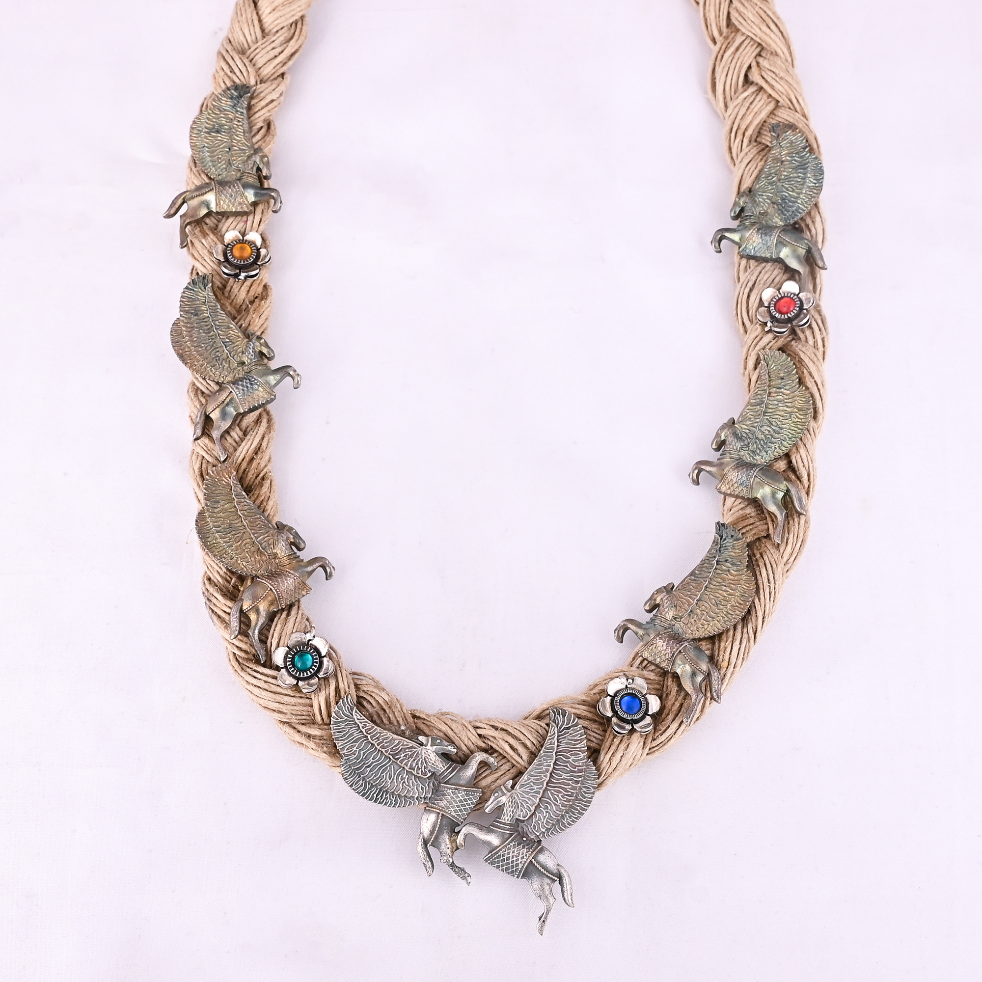 Boho Braided Jute Rope Pegasus Statement Necklace