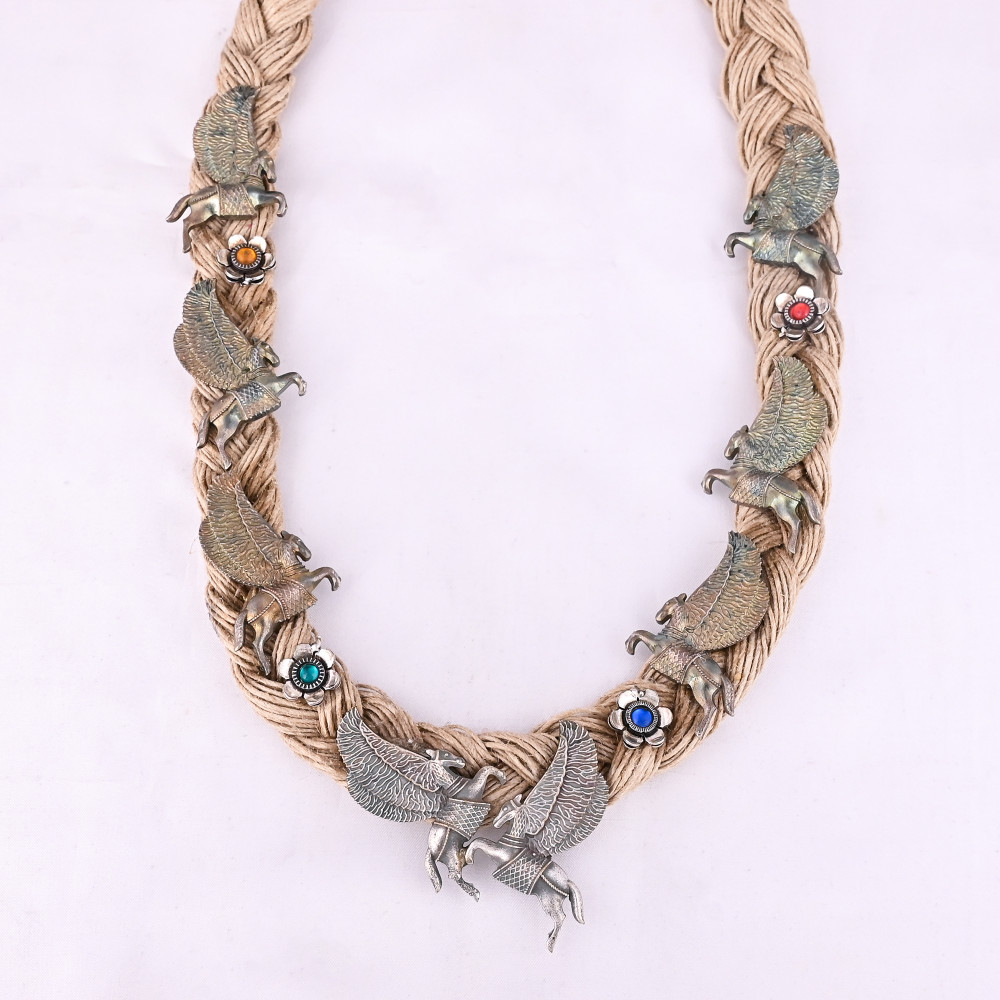 Image of Boho Braided Jute Rope Pegasus Statement Necklace