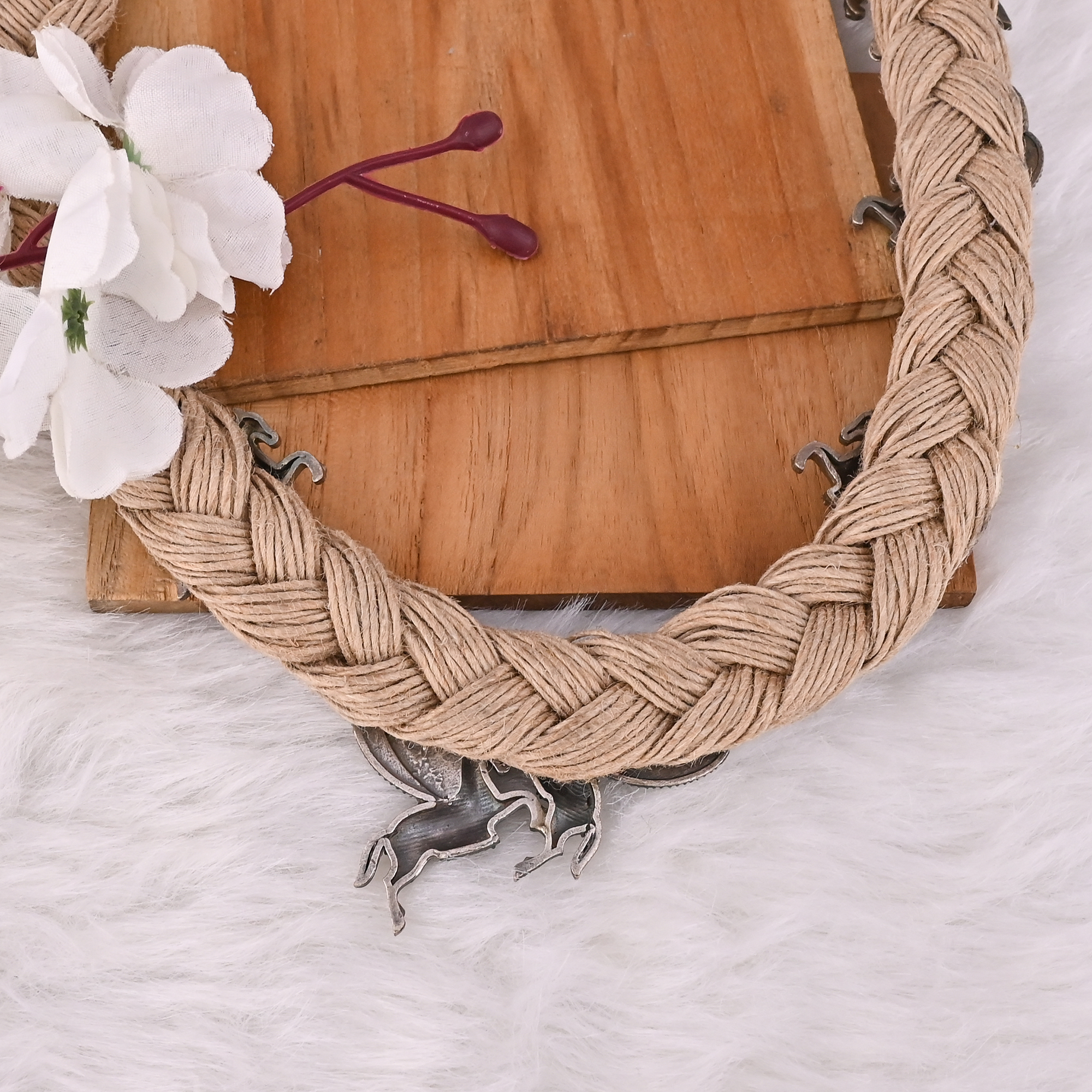 Boho Braided Jute Rope Pegasus Statement Necklace