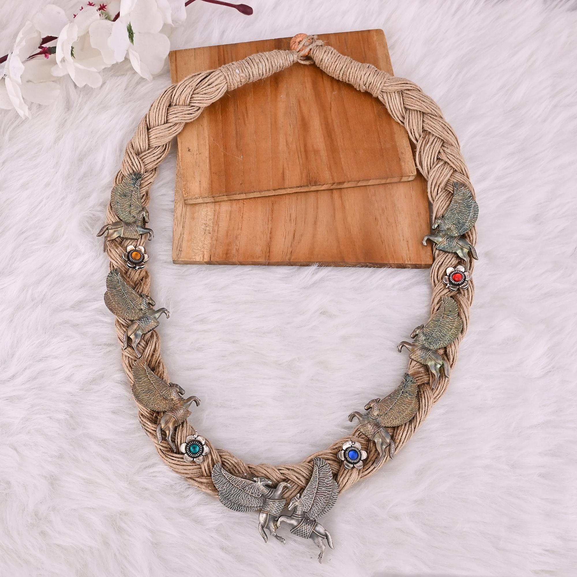 Boho Braided Jute Rope Pegasus Statement Necklace
