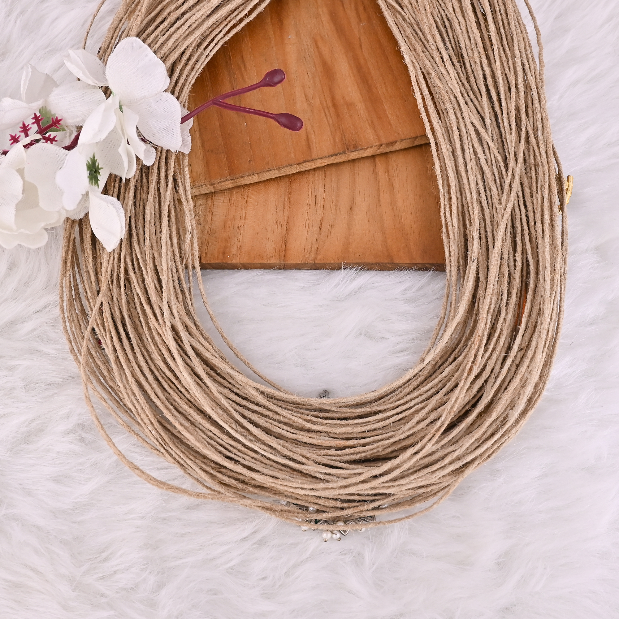 Boho Multi-Strand Jute Artisan Charm Statement Necklace