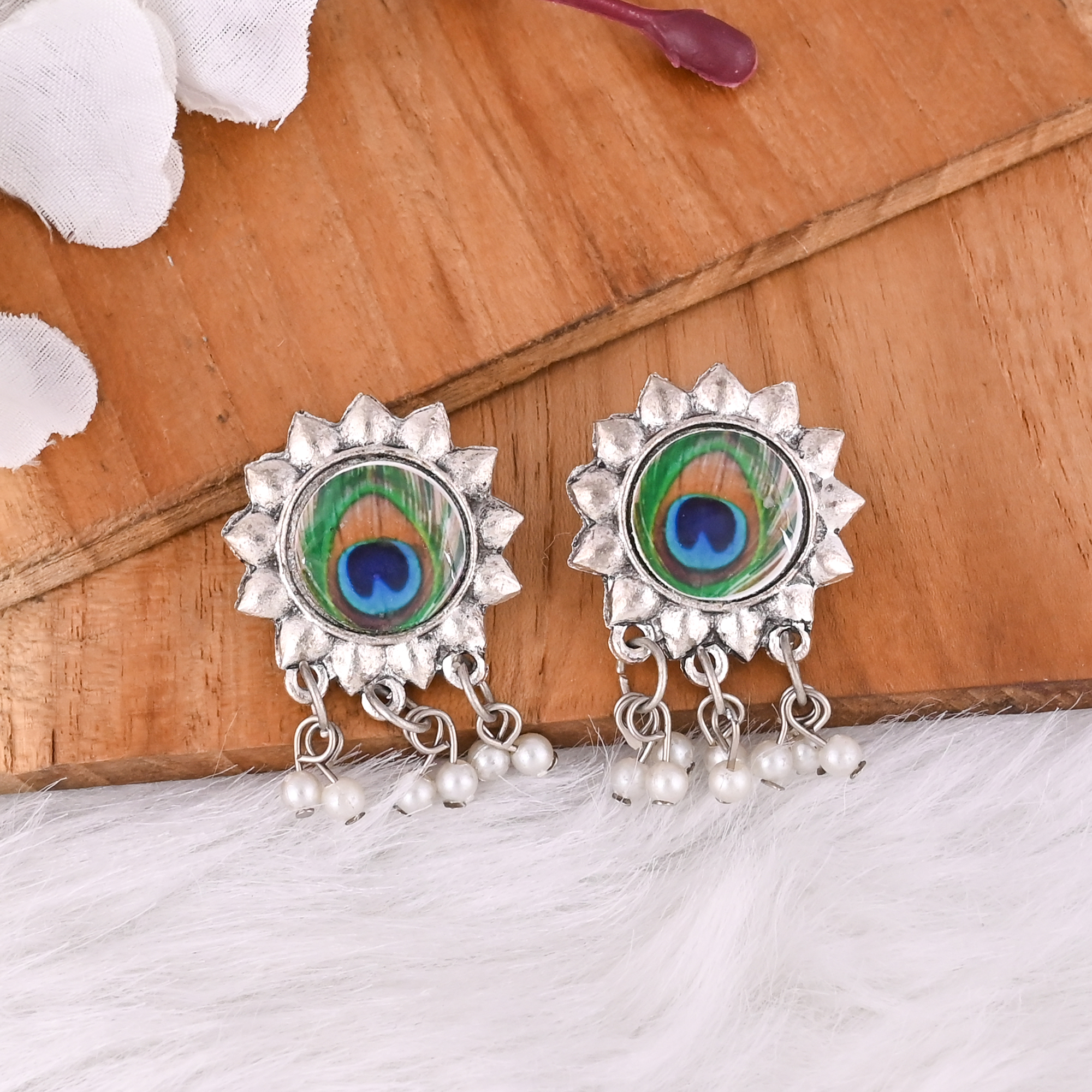 Boho Braided Jute Peacock Statement Necklace  Earrings Set