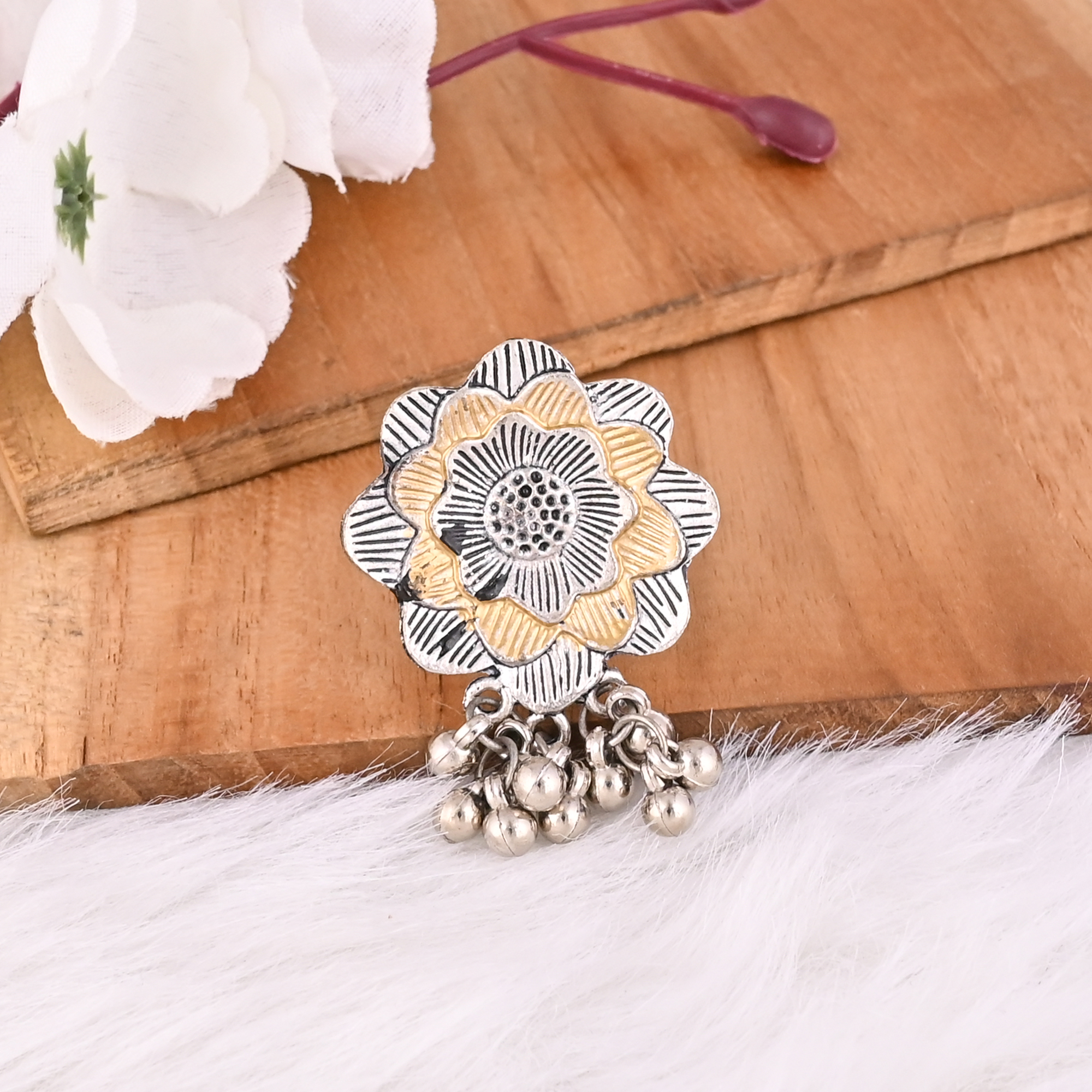 Handcrafted Floral Jute Rope Necklace Earrings Ring Set