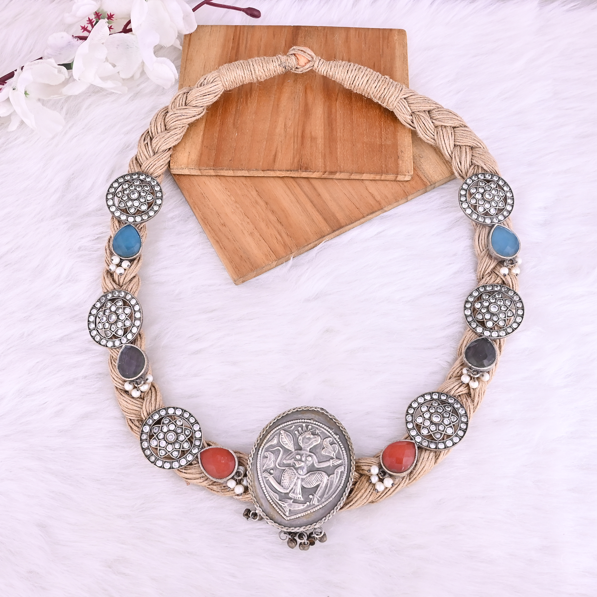 Handcrafted Tribal Jute Rope Statement Necklace