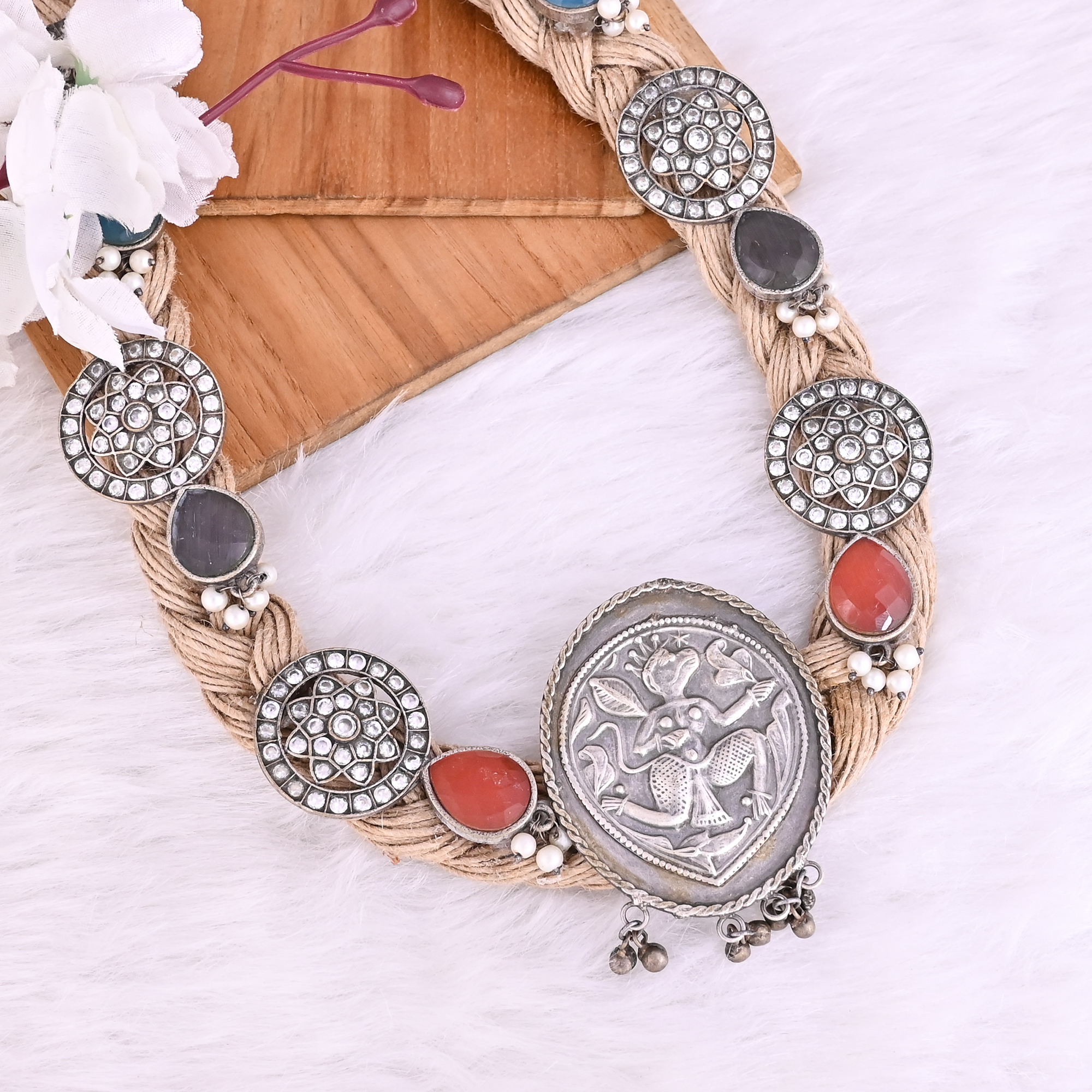 Handcrafted Tribal Jute Rope Statement Necklace