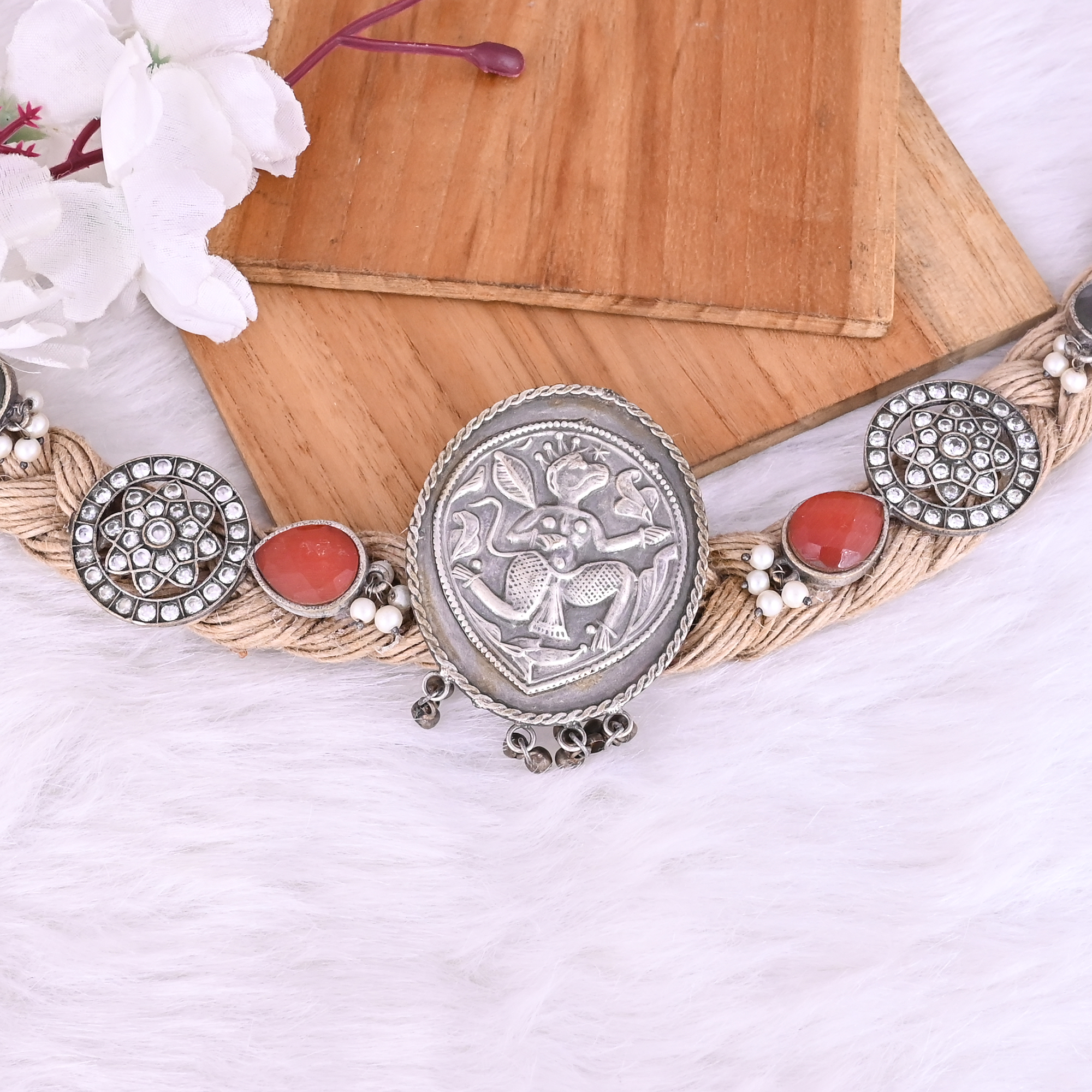 Handcrafted Tribal Jute Rope Statement Necklace