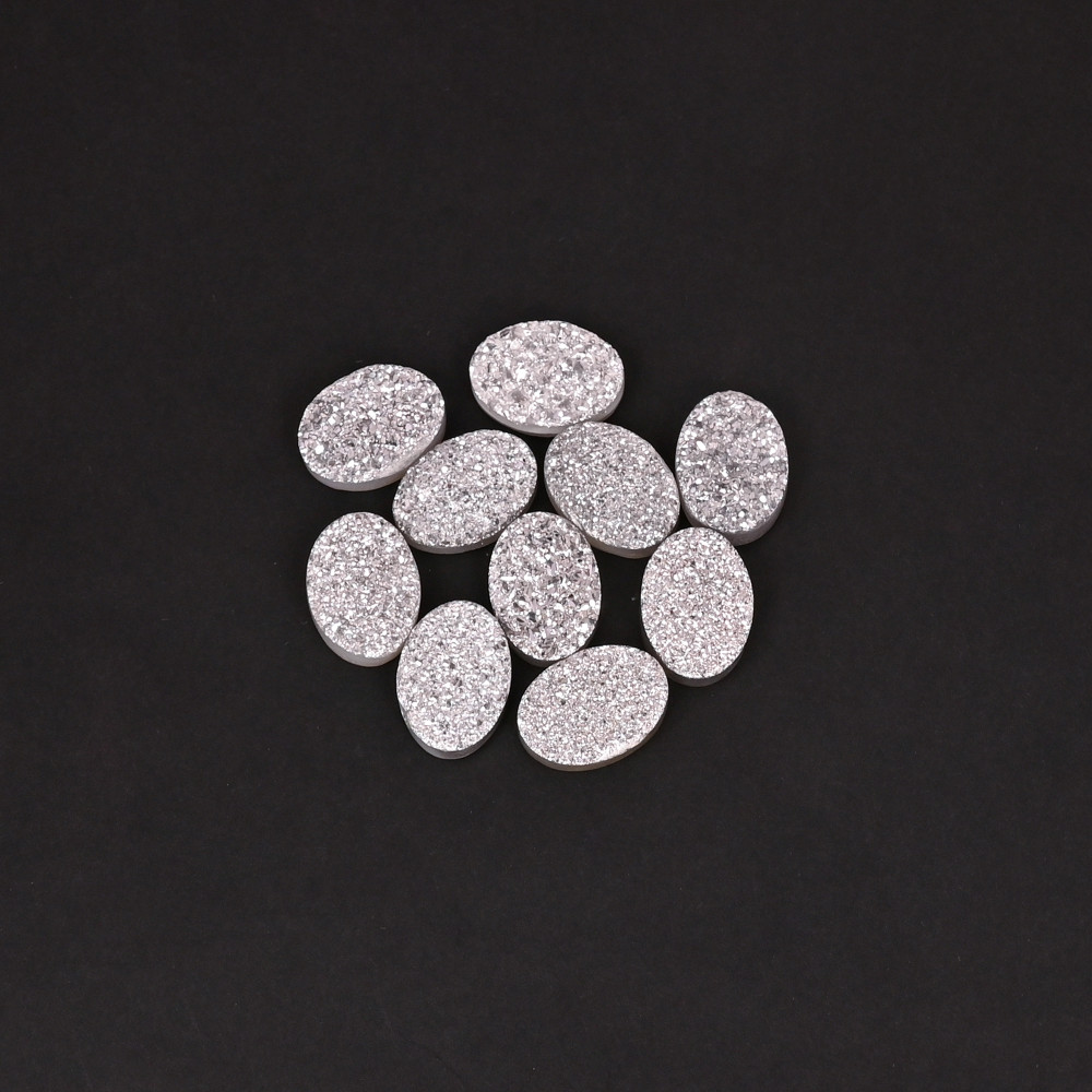 Image of Silver Druzy 4.5 Carat (Per Piece) 14x10mm Oval Shape Loose Gemstone