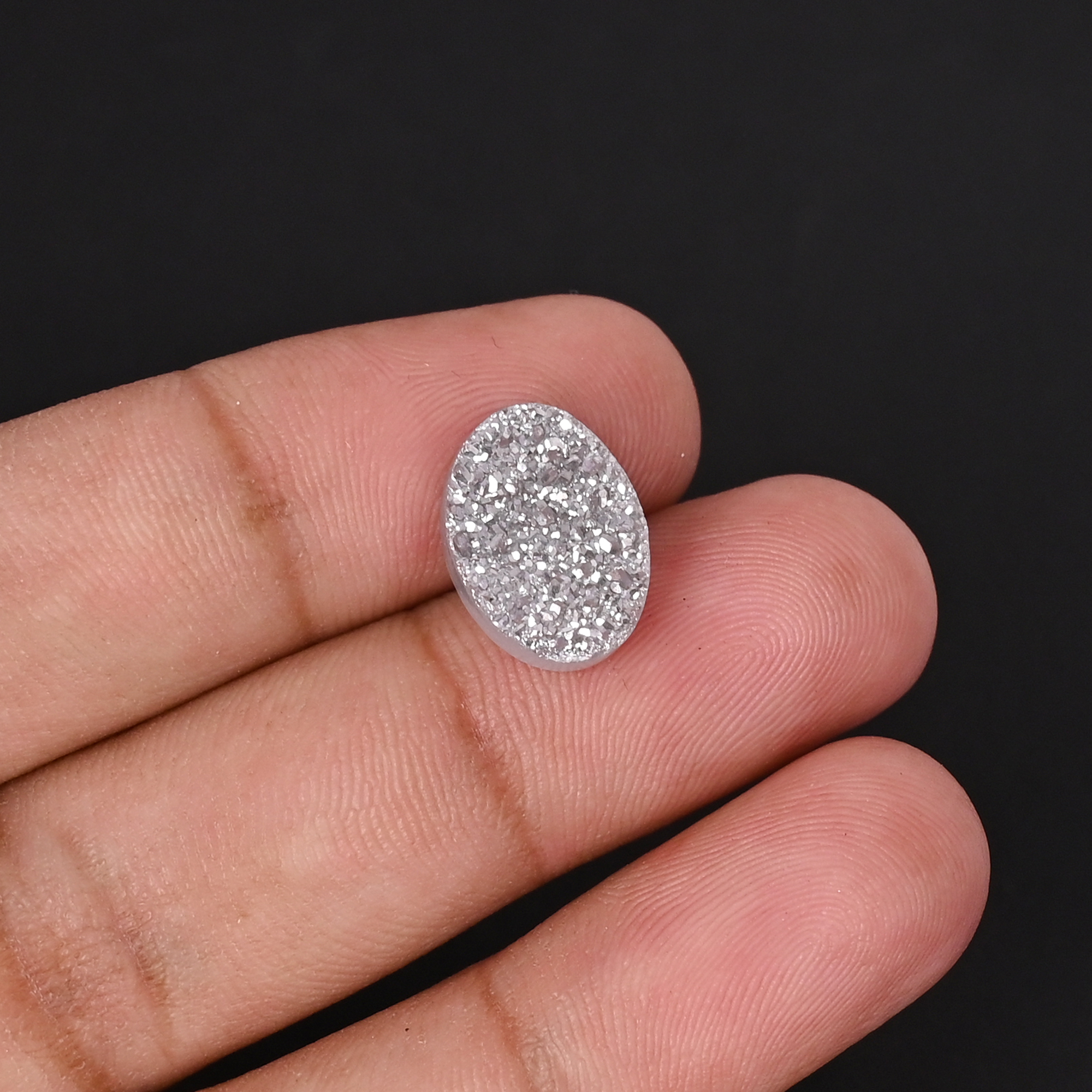 Silver Druzy 45 Carat Per Piece 14x10mm Oval Shape Loose Gemstone
