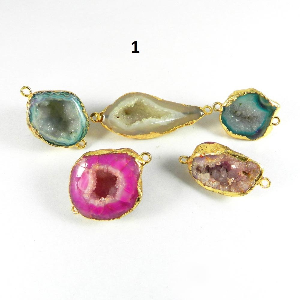 Image of 5 Pcs Multi Color Druzy Mix Freeform Gold Electroplated Double Loop Connector