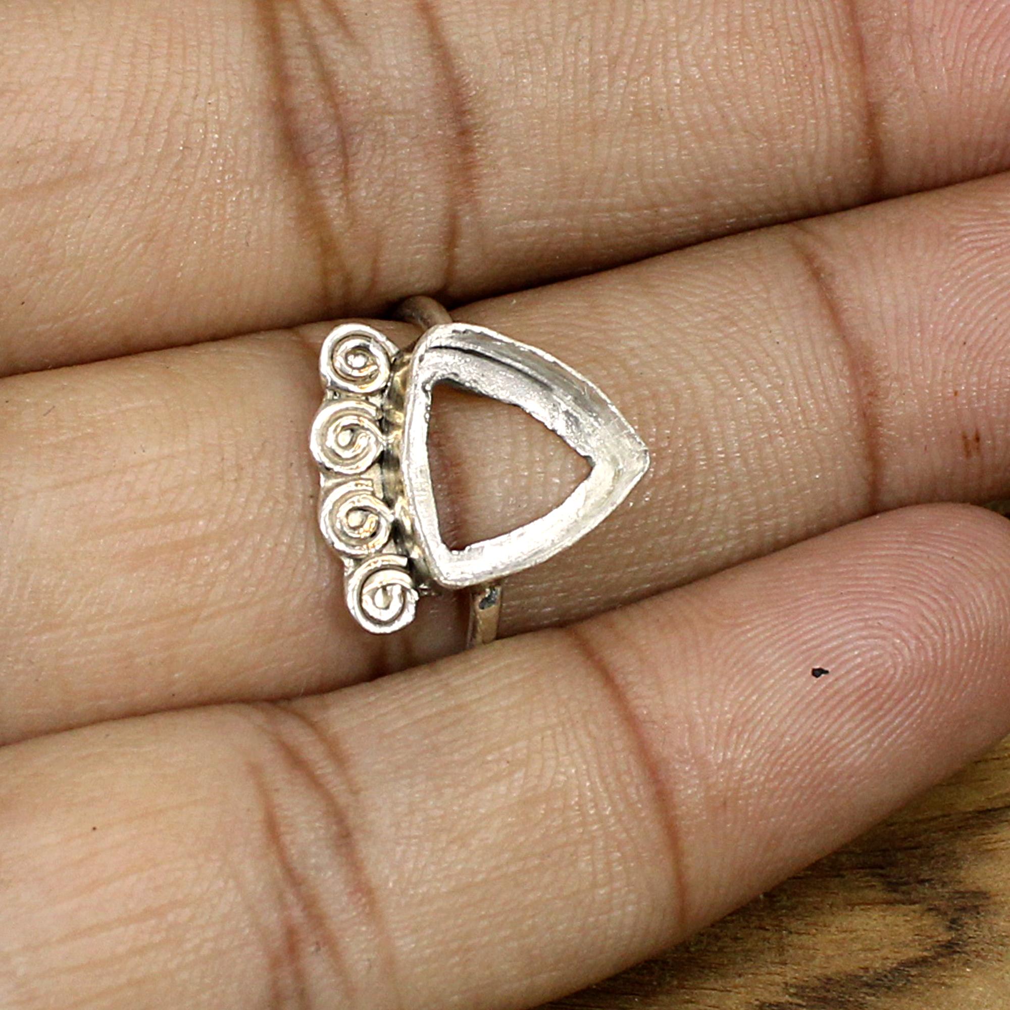 925 Silver 10x10mm Trillion Stone Blank Cup Bezel Ring Collet