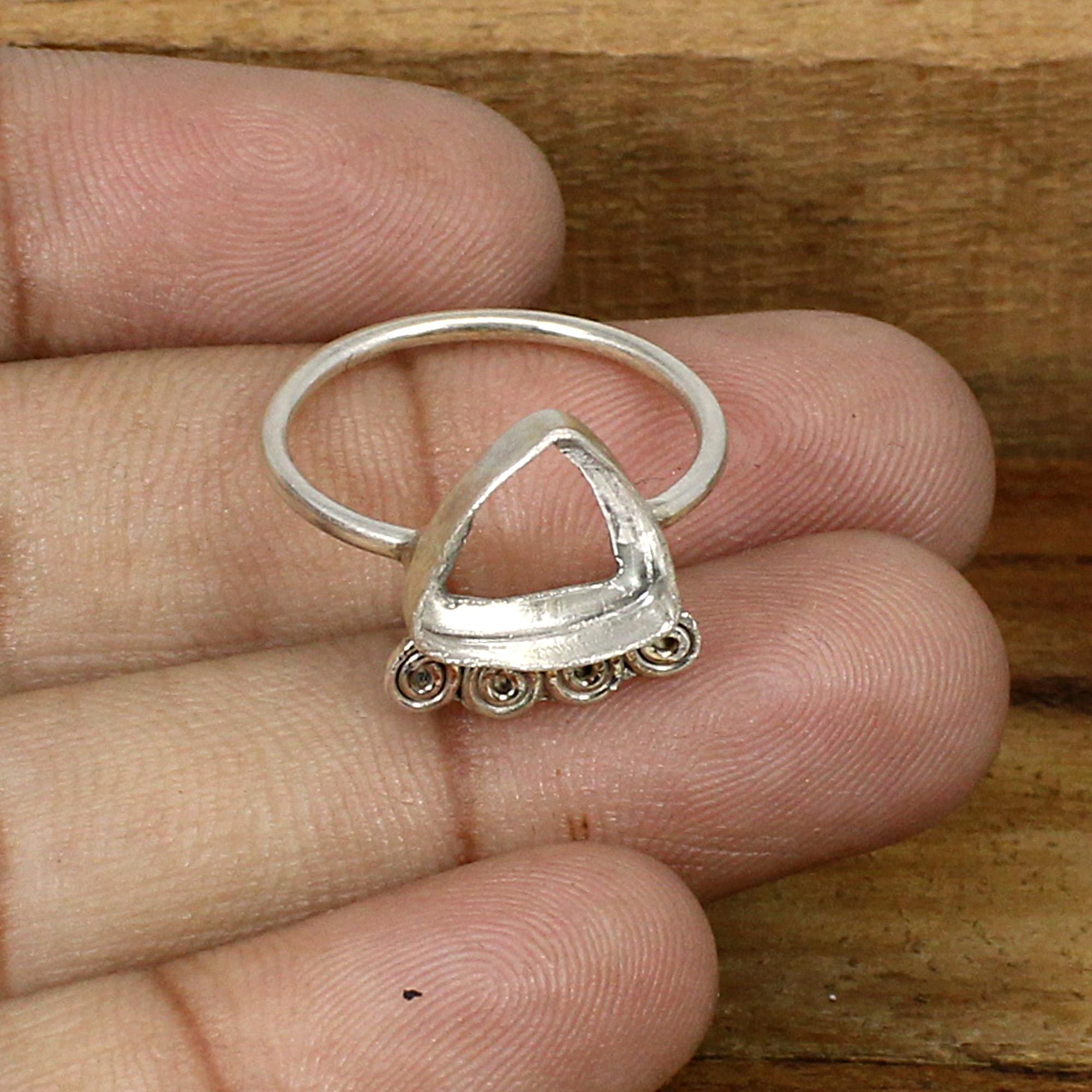 925 Silver 10x10mm Trillion Stone Blank Cup Bezel Ring Collet