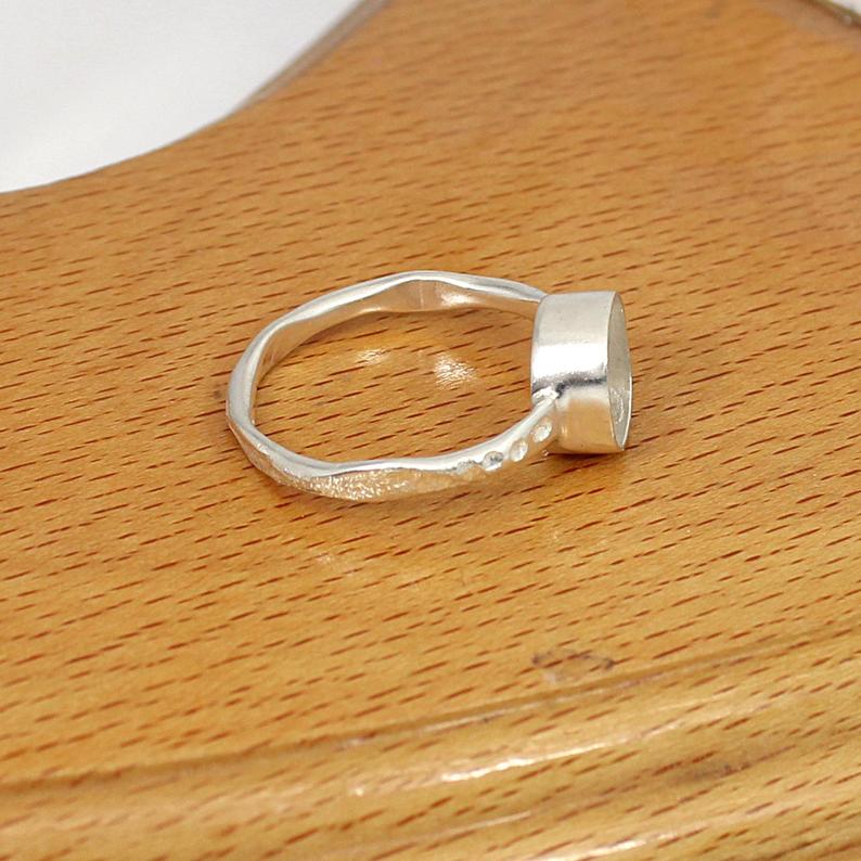 925 Silver 8x8mm Cushion Stone Hammered Band Blank Cup Bezel Set Ring Collet