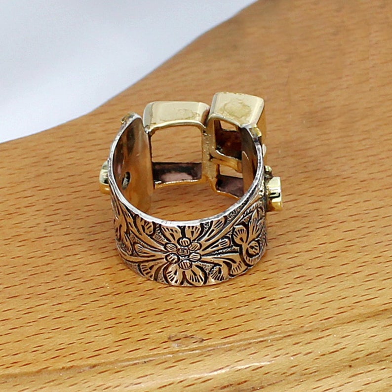 925 Sterling Silver 6x6mm Square 2 Stone 10x8mm Octagon 4mm Round 2 Stone Two Tone Ring Collet