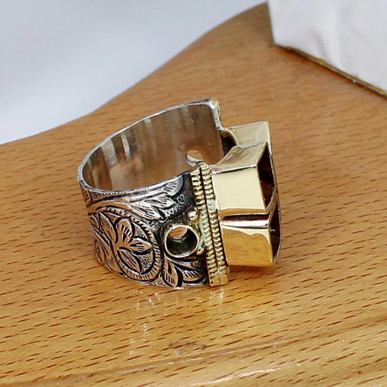 925 Sterling Silver 6x6mm Square 2 Stone 10x8mm Octagon 4mm Round 2 Stone Two Tone Ring Collet