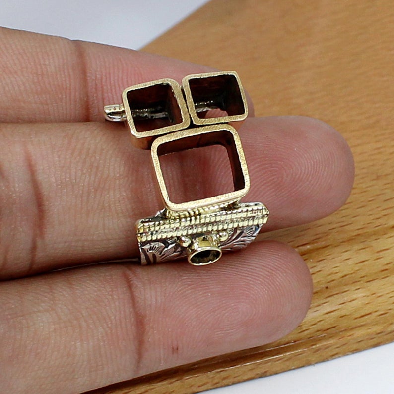 925 Sterling Silver 6x6mm Square 2 Stone 10x8mm Octagon 4mm Round 2 Stone Two Tone Ring Collet