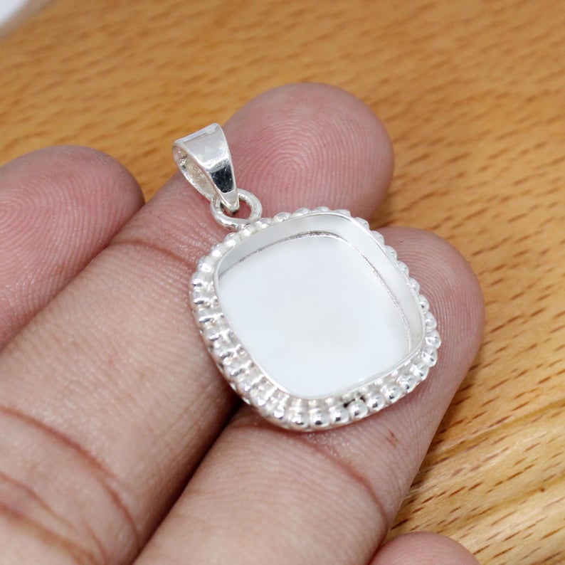 925 Sterling Silver Designer Pendant Collet 3x3mm To 20x20mm Cushion Gemstone Bezel Cup For Pendant Making Metal Casting For Setting