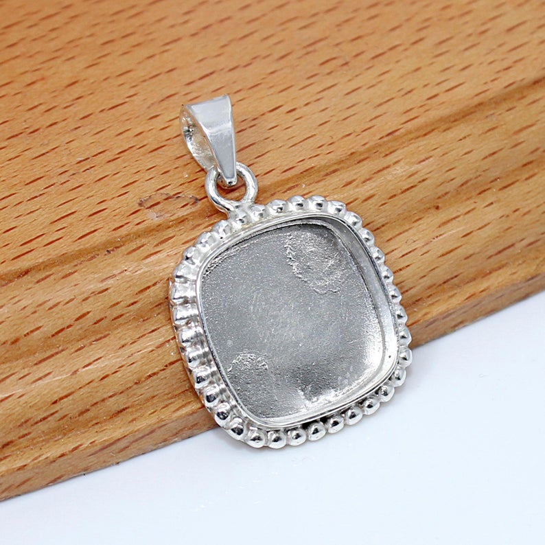 925 Sterling Silver Designer Pendant Collet 3x3mm To 20x20mm Cushion Gemstone Bezel Cup For Pendant Making Metal Casting For Setting