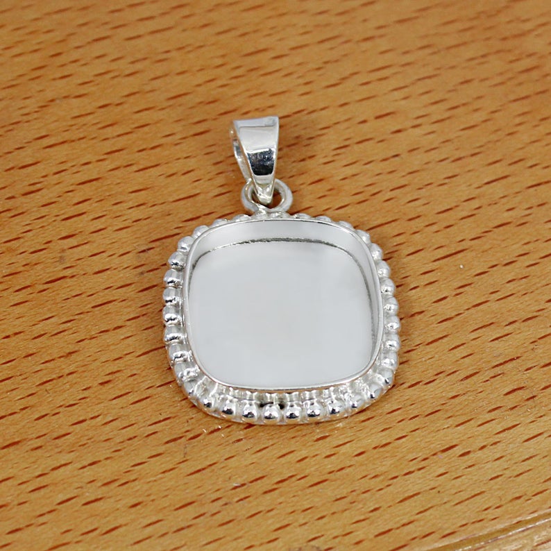 925 Sterling Silver Designer Pendant Collet 3x3mm To 20x20mm Cushion Gemstone Bezel Cup For Pendant Making Metal Casting For Setting