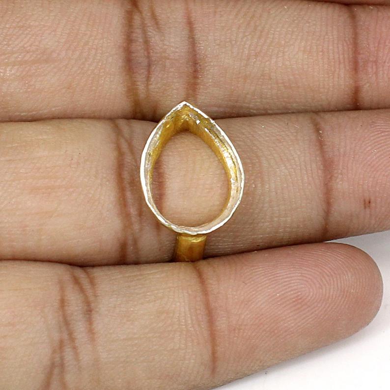 925 Sterling Silver Pear 14x10mm Stone Simple Blank Bezel Cup Ring Collet