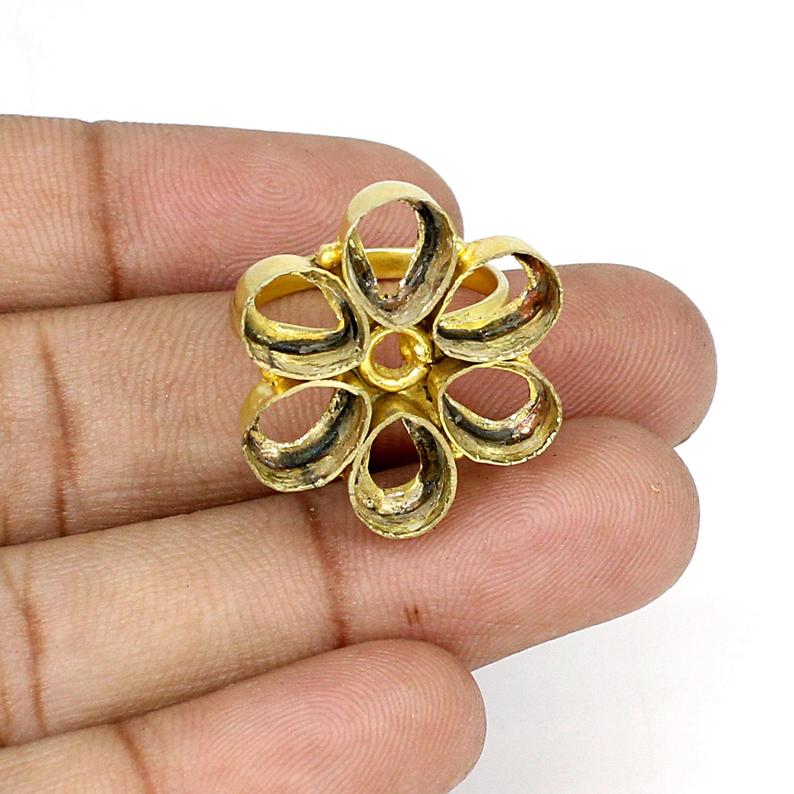 925 Sterling Silver Pear 8x6mm 6 Stone Blank Flower Designer Bezel Cup Ring Collet