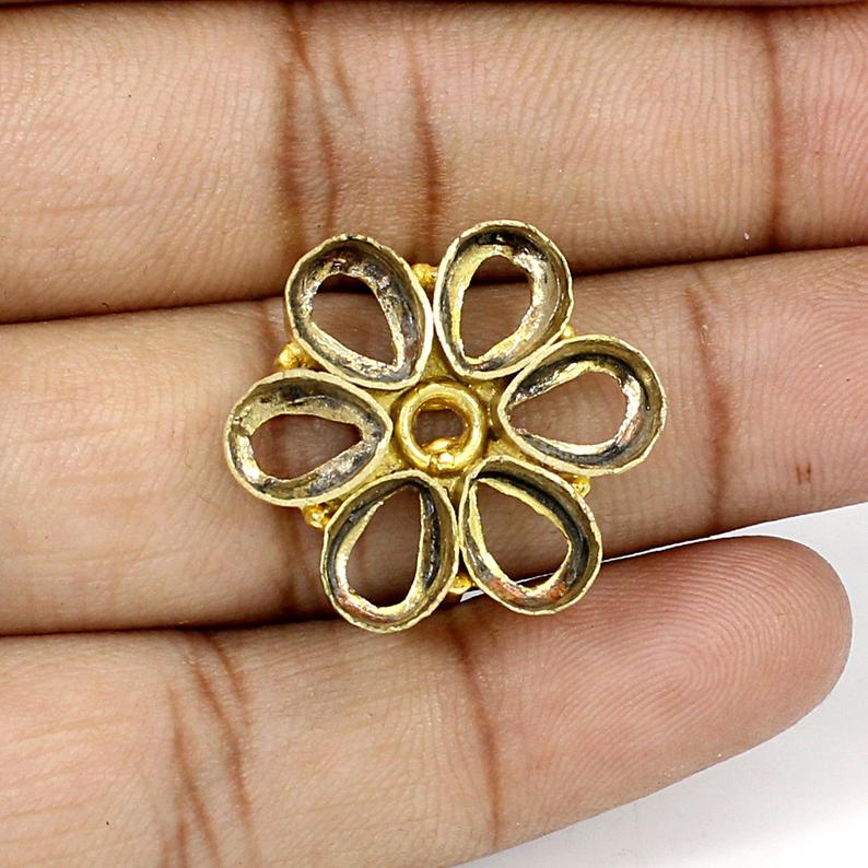 925 Sterling Silver Pear 8x6mm 6 Stone Blank Flower Designer Bezel Cup Ring Collet