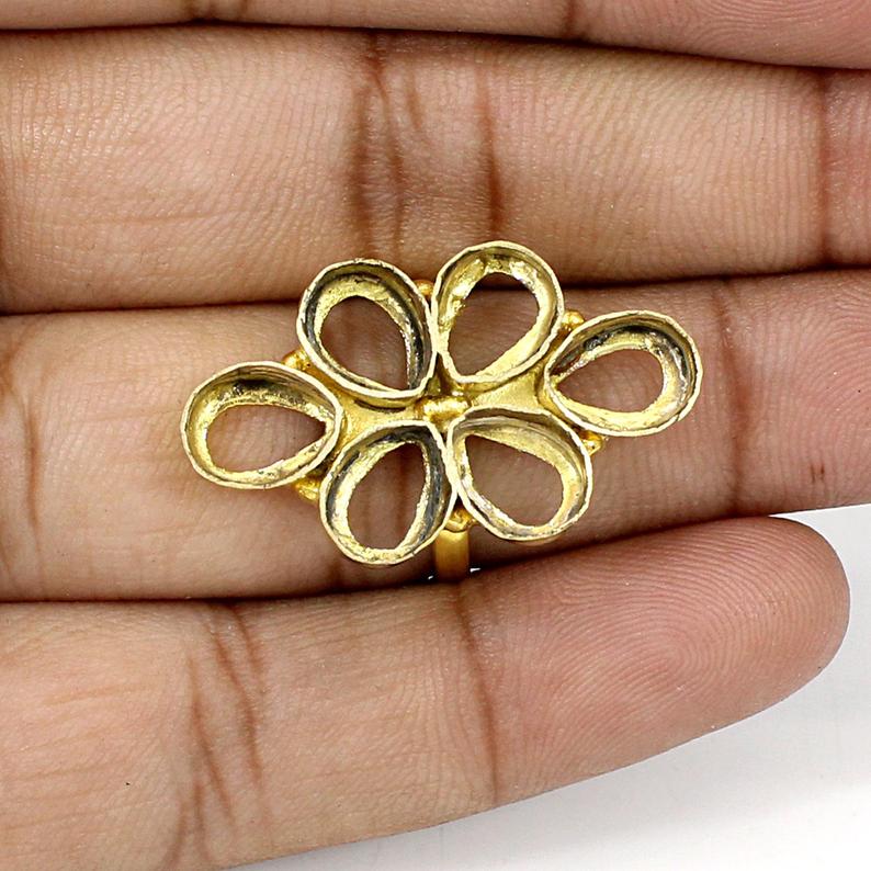 925 Sterling Silver Pear 8x6mm 6 Stone Blank Flower Designer Bezel Cup Ring Collet