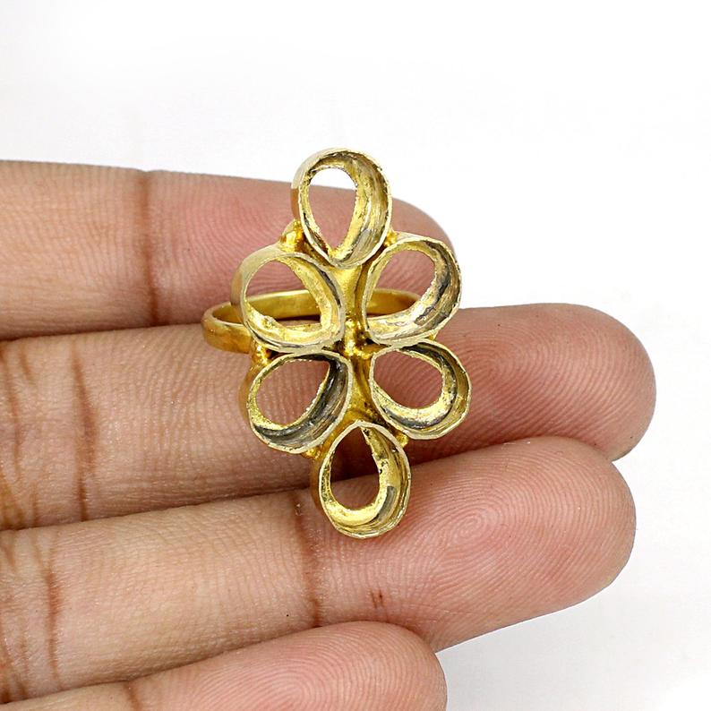 925 Sterling Silver Pear 8x6mm 6 Stone Blank Flower Designer Bezel Cup Ring Collet