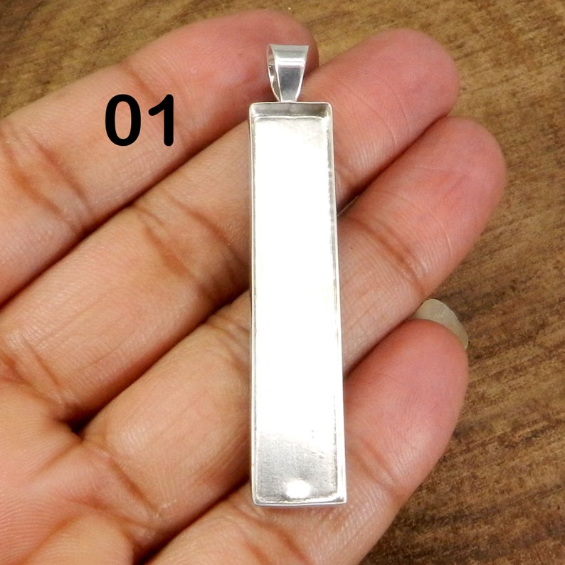 925 Sterling Silver Pendant Collet 15x10mm To 20x10mm Rectangle Rose Cut Bezel Cup For Pendant Metal Casting For Pendant Setting