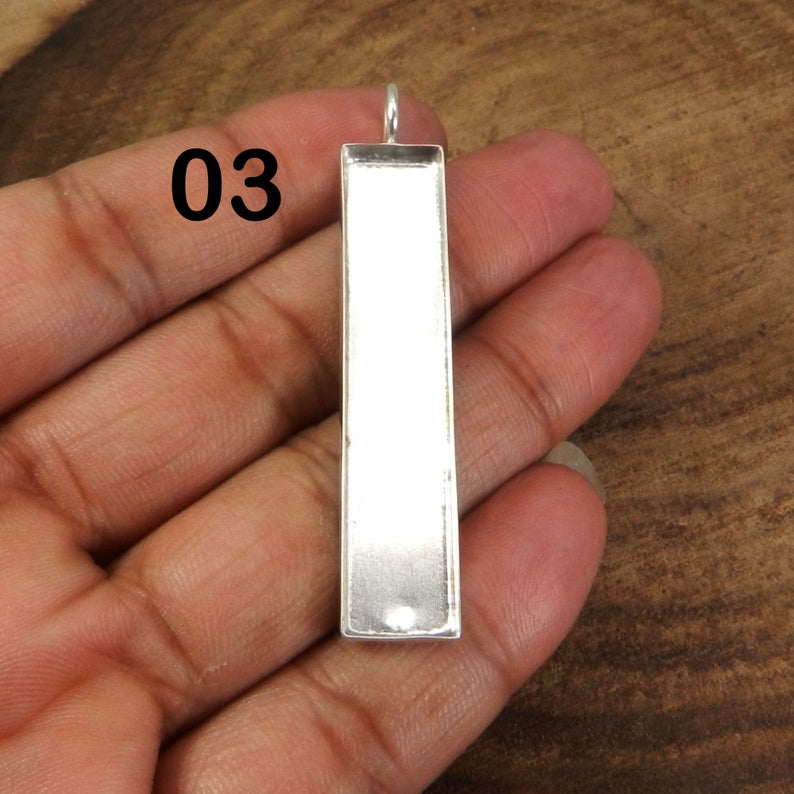 925 Sterling Silver Pendant Collet 15x10mm To 20x10mm Rectangle Rose Cut Bezel Cup For Pendant Metal Casting For Pendant Setting
