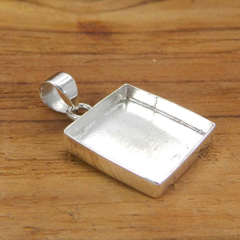 925 Sterling Silver Pendant Collet 3x3mm To 20x20mm Square Rose Cut Stone Close Bezel Cup For Pendant Making Metal Casting For Setting
