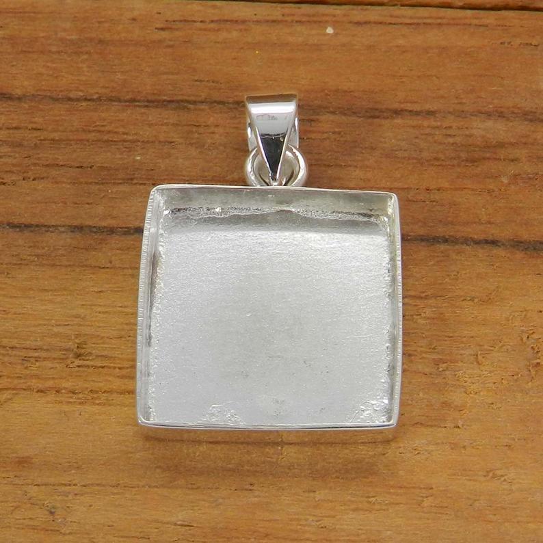 925 Sterling Silver Pendant Collet 3x3mm To 20x20mm Square Rose Cut Stone Close Bezel Cup For Pendant Making Metal Casting For Setting