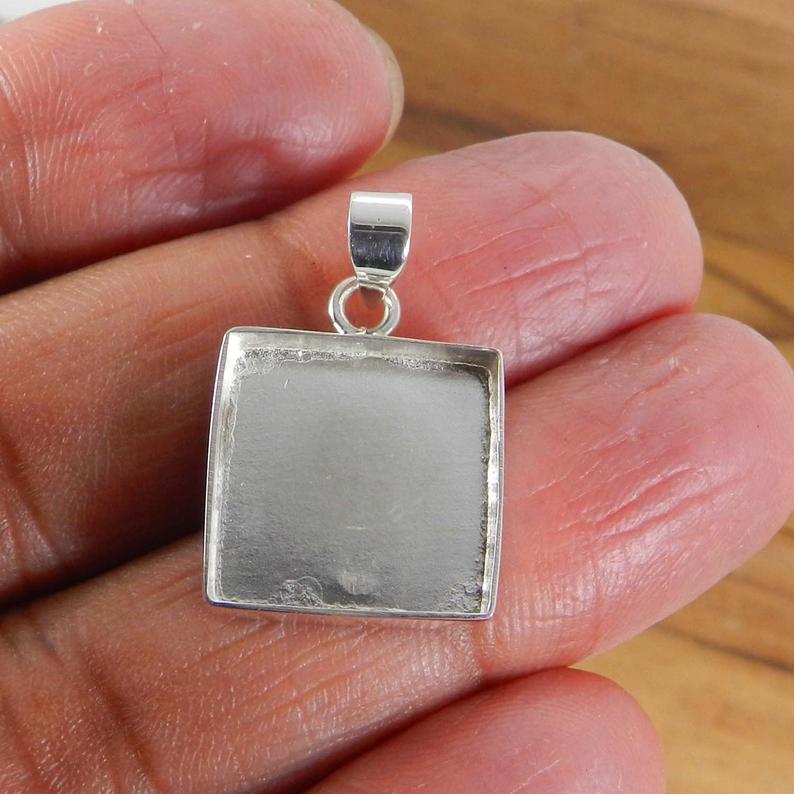 925 Sterling Silver Pendant Collet 3x3mm To 20x20mm Square Rose Cut Stone Close Bezel Cup For Pendant Making Metal Casting For Setting