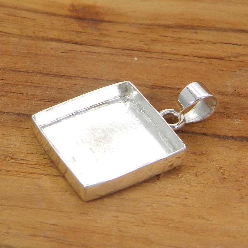 925 Sterling Silver Pendant Collet 3x3mm To 20x20mm Square Rose Cut Stone Close Bezel Cup For Pendant Making Metal Casting For Setting