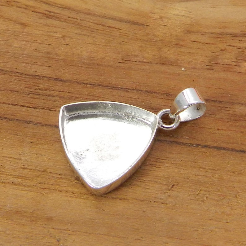 925 Sterling Silver Pendant Collet 3X3mm To 20x20mm Trillion Rose Cut Gemstone Bezel Cup For Pendant Making Metal Casting For Setting