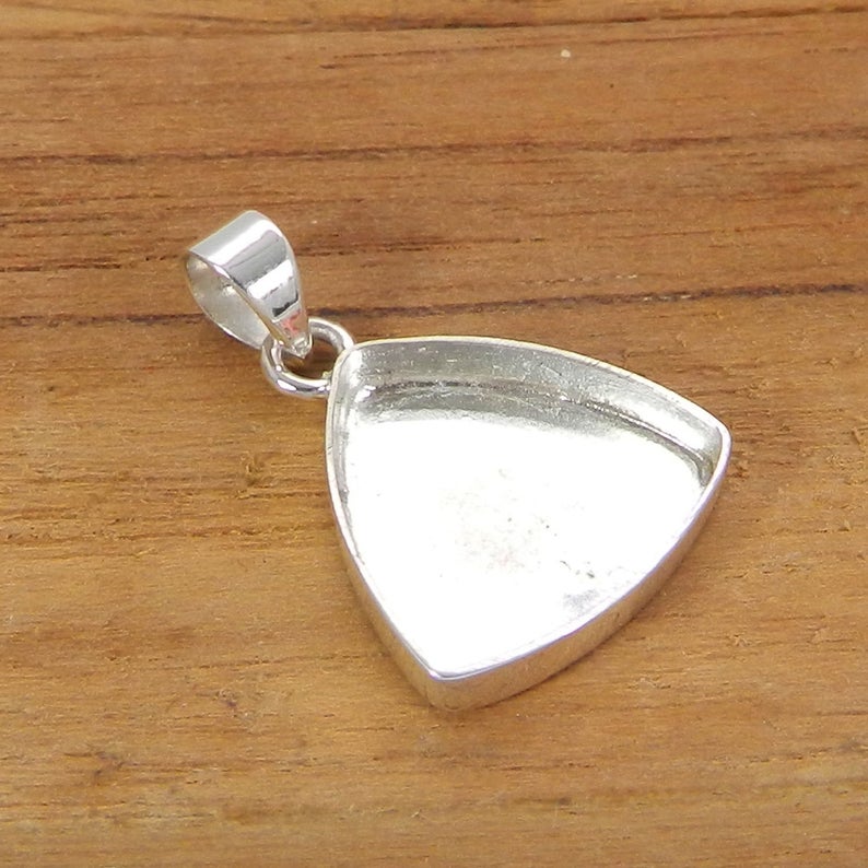 925 Sterling Silver Pendant Collet 3X3mm To 20x20mm Trillion Rose Cut Gemstone Bezel Cup For Pendant Making Metal Casting For Setting